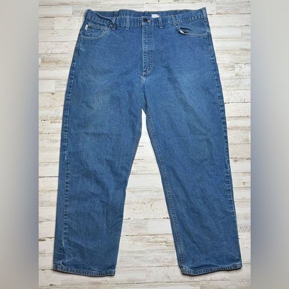 Carhartt FR Denim Blue Work Jeans Relaxed Fit Men 44x30 Workwear FRB100DNM USA - Picture 2 of 9